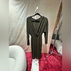 Ribbed Long Sleeve Olive Green Knit Dress